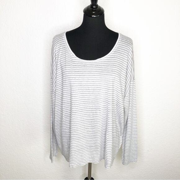 Eileen Fisher Tops - Eileen Fisher white gray striped scoop neck linen long sleeve top Extra Large XL